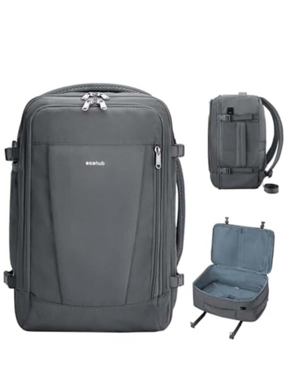 17 Inch Travel Backpack Carry On Personal Item USB Port Water Resistant Grey